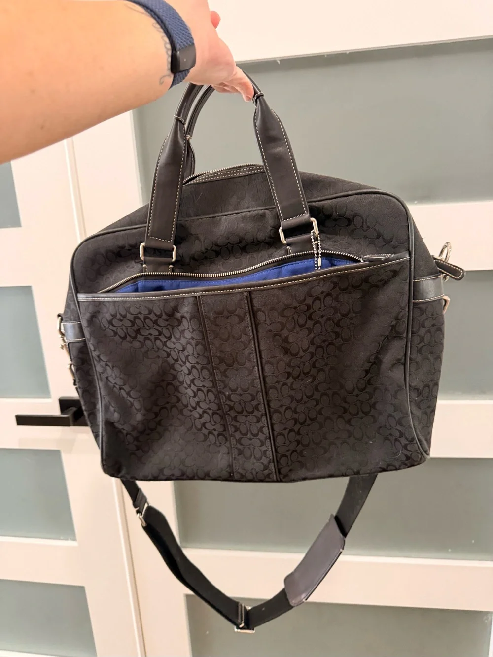 Coach Black Signature Canvas Laptop Brief with Shoulder Strap